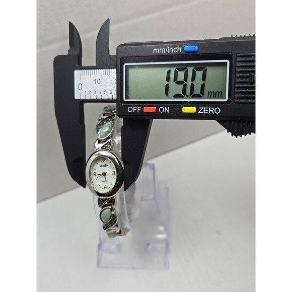 Gruen Womens Quartz Watch Jade Marcasite Bracelet Silver Tone MOP New Battery - Picture 5 of 10